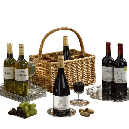 Six Premium Wines in Wicker Carrier