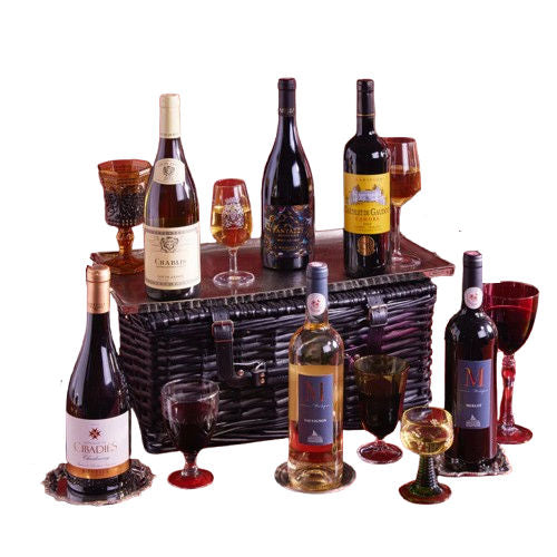 Six Premium French Wines in Wicker Basket