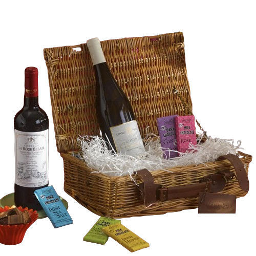 Wine and Chocolate in Wicker Hamper